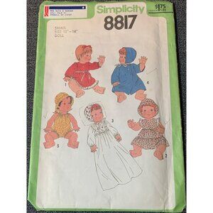 Simplicity 8817 Vintage Baby Doll Clothes for 13" & 14" Doll Sewing Pattern 1978